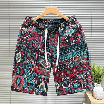 2024 New Men's Casual Beach Shorts Breathable Quick Dry Vintage Printed Bermuda Shorts Chinese-style shorts Streetwear