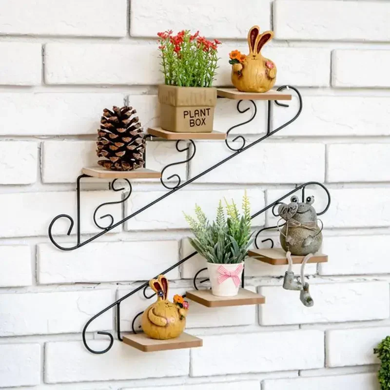 Retro Staircase Decorative Frame Wall Plant Flower Pot Tray Garden Decoracion Wall Hanging Flower Shelf Mount Home Accessories