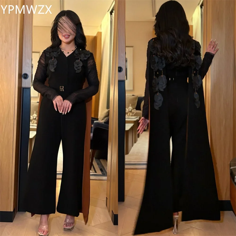 

Customized Evening Dress Party Occasion Formal Women YPMWZX V-neck Pants Floor Length Skirts Tulle Applique Bespoke Occasi