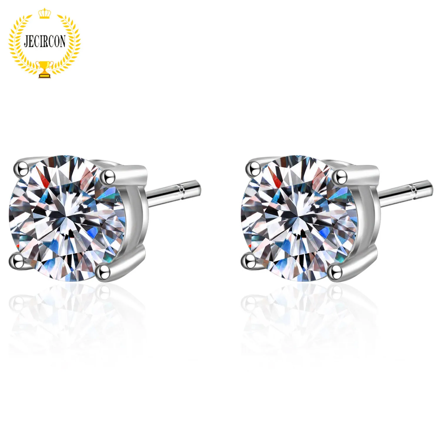 

JECIRCON Women Earrings 925 Sterling Silver 4 claw Stud Earrings 0.2-3ct Round Moissanite Couple Ear Jewelry Simple Accessories