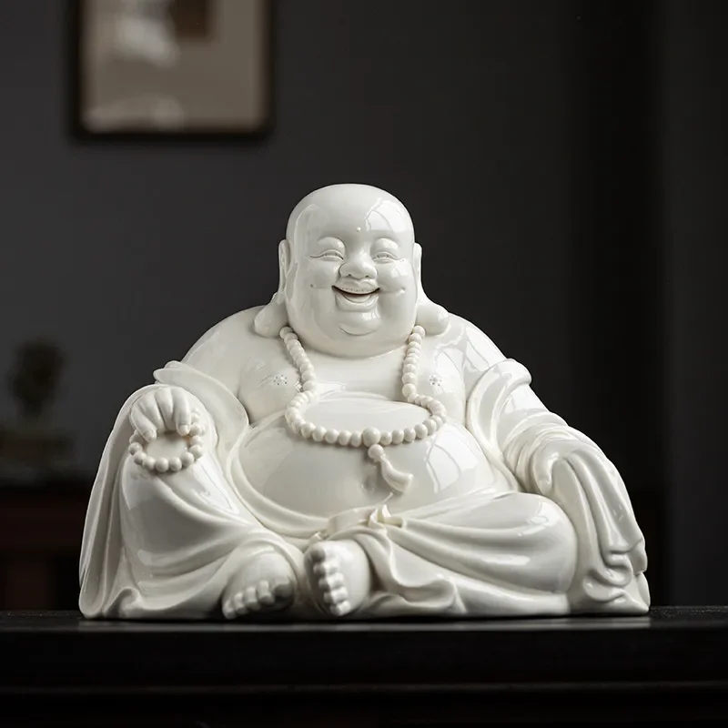 Handmade Ceramic Maitreya Buddha Statue Big Bellied Happy Smiling Figure Lucky Home Living Room Store Decoration Ornament Art