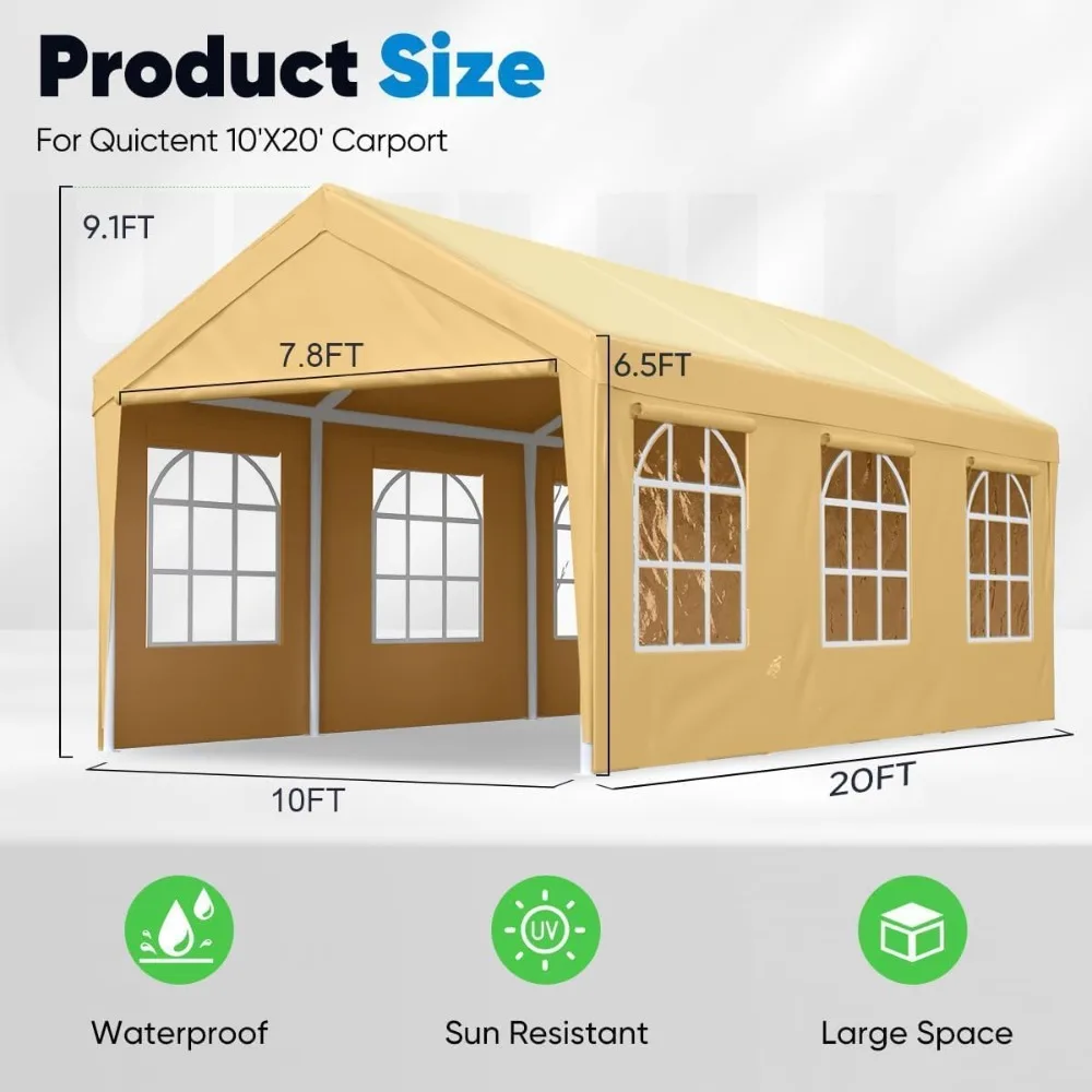 10x20 Ft Carport Garage with Sidewalls and Rollable Windows for Car, Boat, Party, Heavy Duty Outdoor Carport Garage