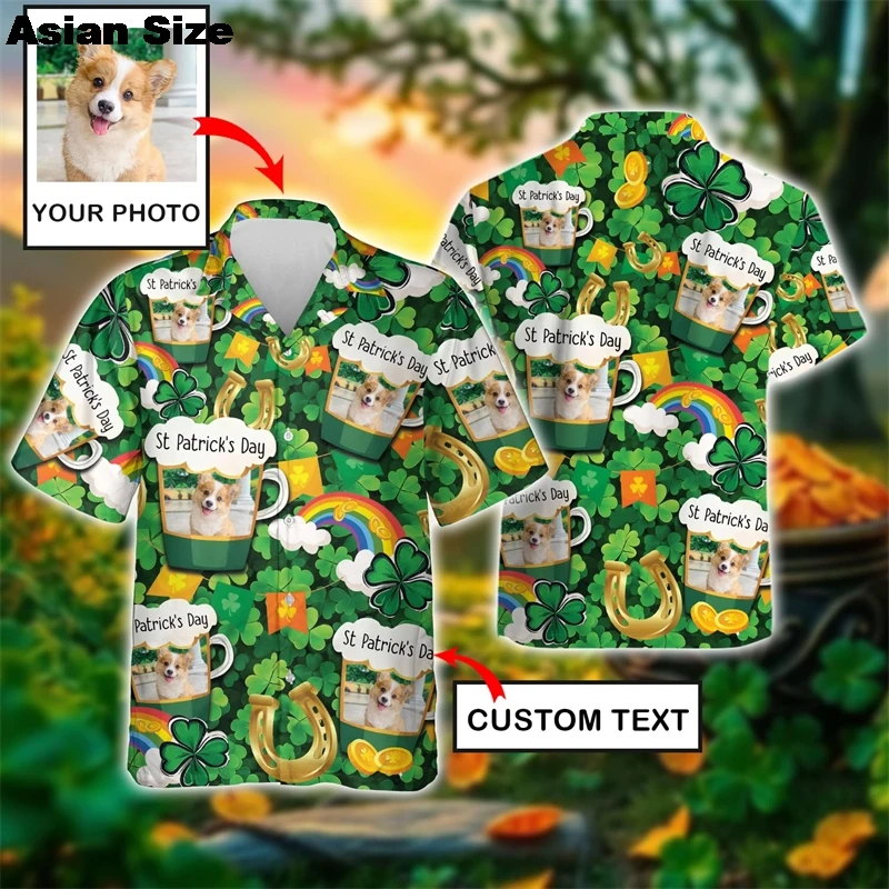 

St. Patrick's Day Custom Hawaiian Shirts For Men Irish Printed Personalized Hawaiian Shirt With Face Set Harajuku Fashion Tee