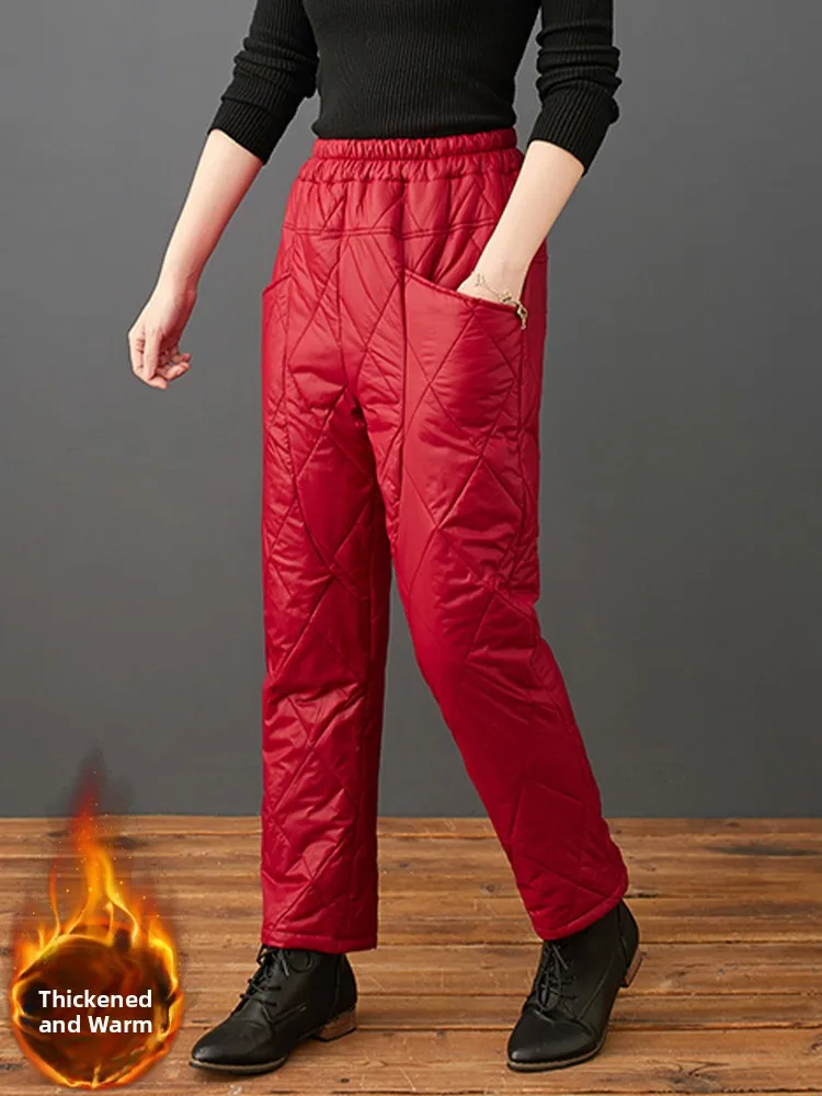 Thiened 경량 다운 코튼 바지 여성용 루즈 대형 사이즈 하이 웨이스트 하란 롱 팬츠 겨울 따뜻한 캐주얼 아우터웨어