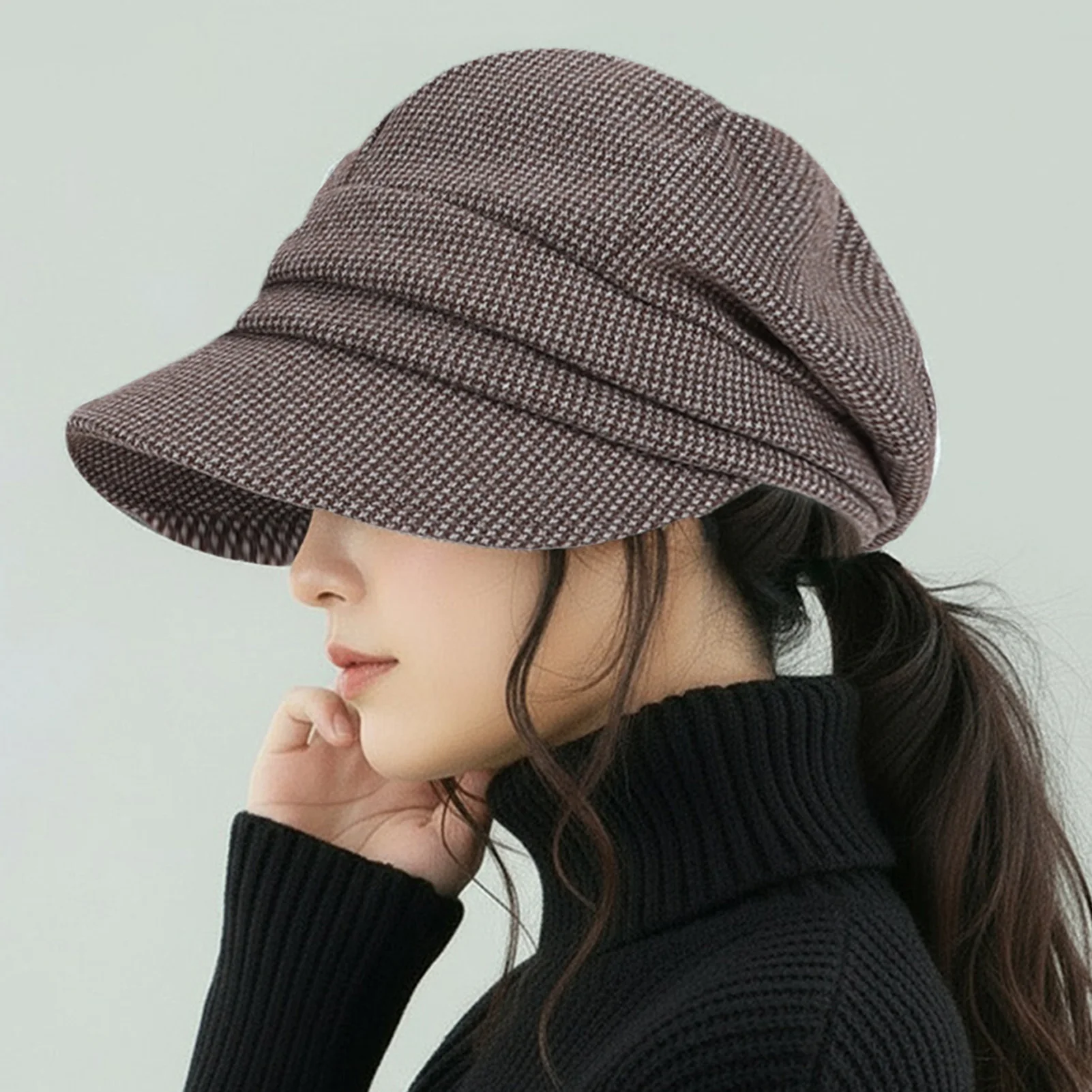 Damen-Baskenmütze im britischen Stil, Einheitsgröße, Strickmütze mit Gehörschutz, warmer Winter-Retro-Eimerhut für kaltes Wetter