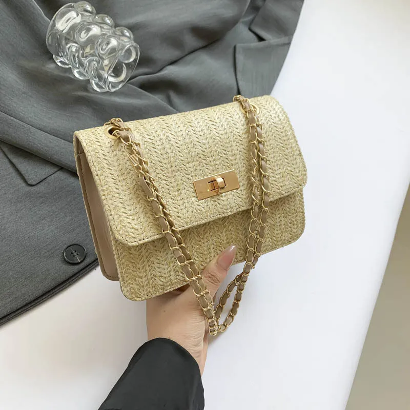Fashion woven small bag Versatile high-end texture chain One shoulder crossbody small square bag