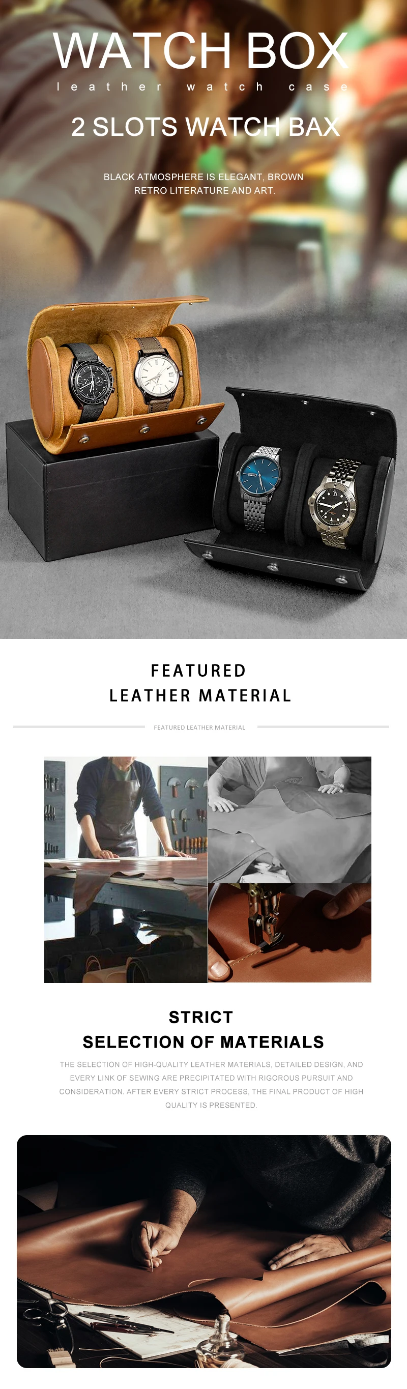 Embers Leder-Uhrenrolle mit 1, 2, 3 Fächern, Luxuriöse Echtleder-Uhrenaufbewahrungsbox, Reiseetui, Uhrenetui, Geschenkbox, Uhrenbeutel – Detail 1