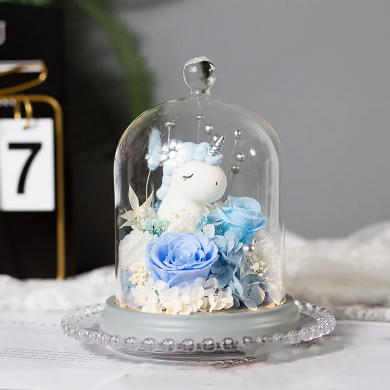 Free Shipping 12*16cm Different Top Glass Dome Vase Home Decoration Blue Grey Base Transparent Cake Cover DIY Friend Favor Gift