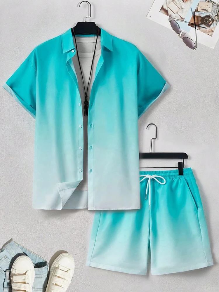 Nieuw Zomer Verfrissend Shirt Met Korte Mouwen En Strandshorts Heren Set Outdoor Street Heren Shirt Alledaagse Casual Heren Shorts Set