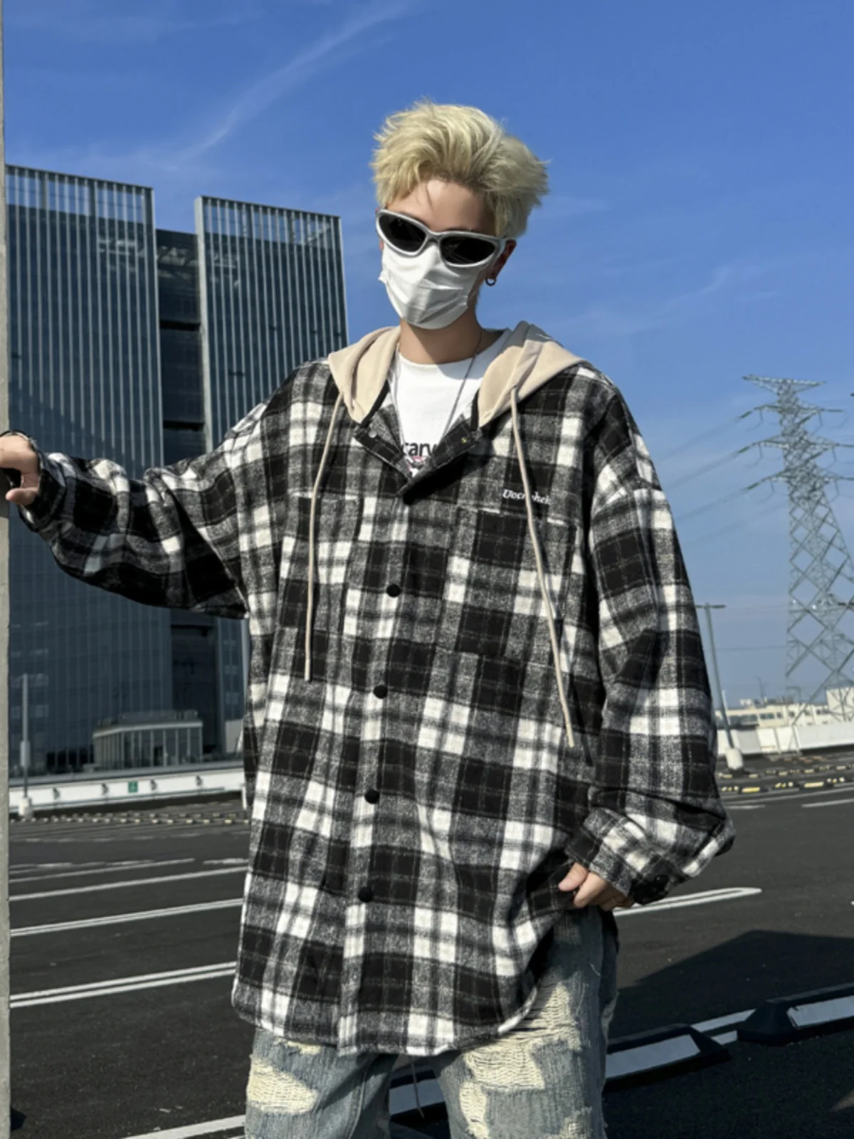 

Ретро-японская клетчатая рубашка с длинным рукавом для мужчин, свободная верхняя одежда для пар, весенне-осенняя повседневная модная рубашка с капюшоном, имитация двухслойной рубашки