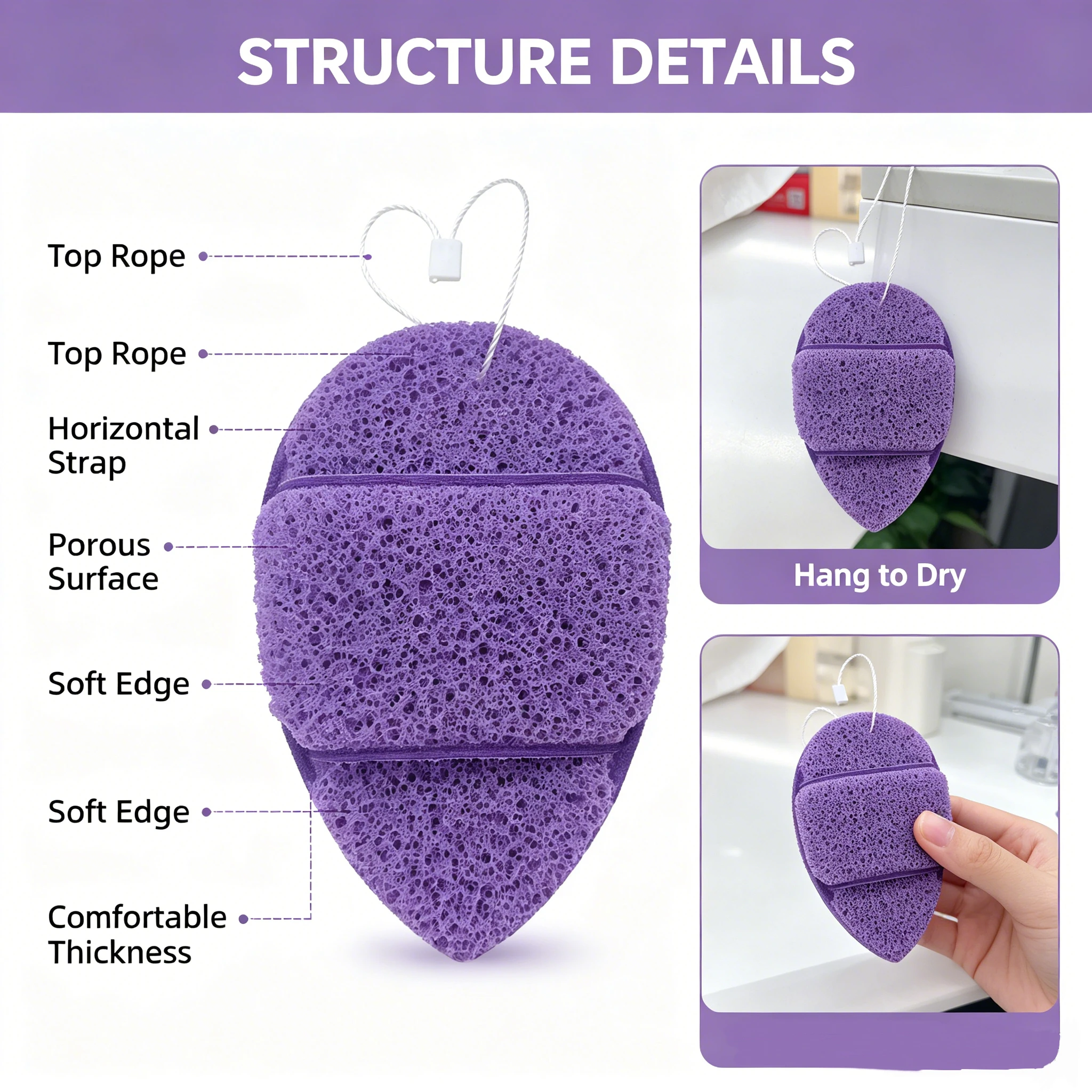 Waterdrop-style hanging cleansing puff: multi-pore exfoliating facial sponge with hanging design for makeup removal and cleaning