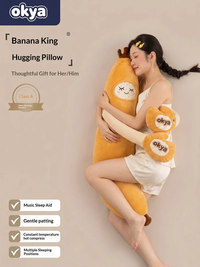 Hot Sale Okya Banana Plush Pillow Long Sleeping Support Pillow With Music Heating For Side Sleep Pregnant Women Adults
