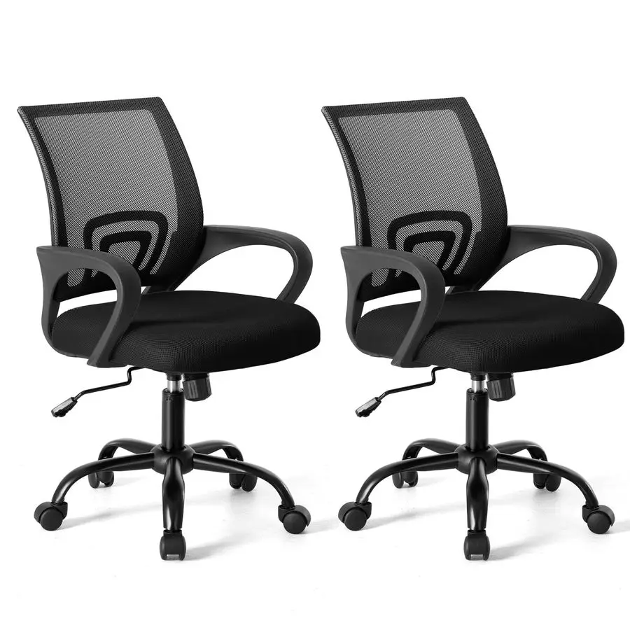 

Комплект из 2 эргономичных офисных кресел с поворотным механизмом, средней высотой спинки, дышащей спинкой и поясничной поддержкой, регулируемой высотой