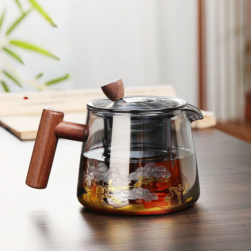 Hot Heat Resistant Glass Teapot With Stainless Steel Infuser Heated Container Tea Pot Good Clear Kettle Square Filter Baskets