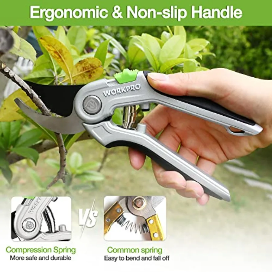 Bypass Pruning Shears 8" Hand Pruners with Aluminum Handle Stainless Steel and Sharp SK5 Blades Professional Plant Snips Clippe