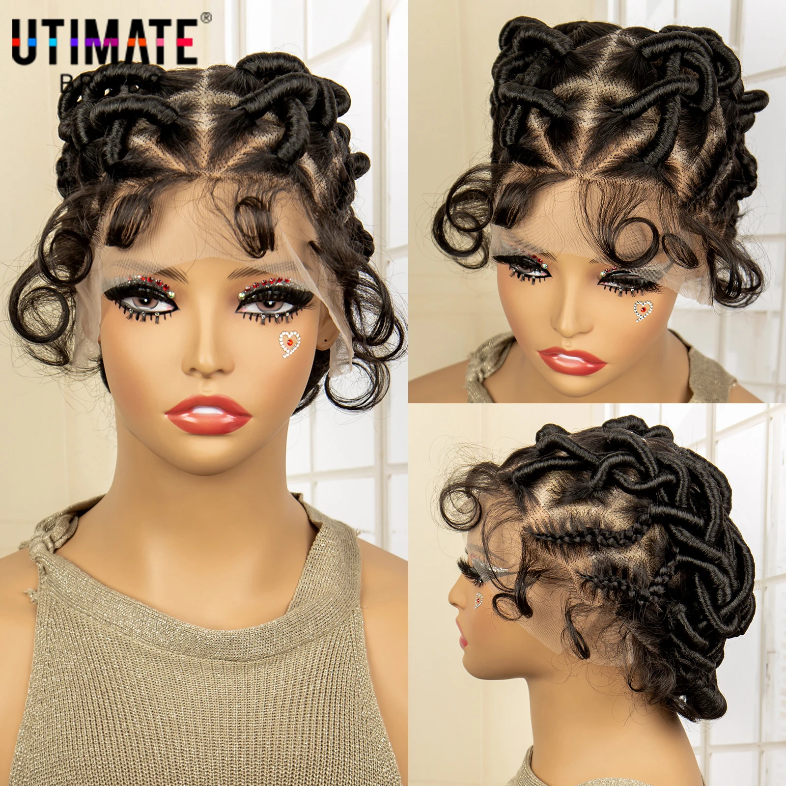 

New Arrival Synthetic Short Braided Wigs with Baby Hair Full Lace Bantu Knotless Box Braiding Wig for African Black Women