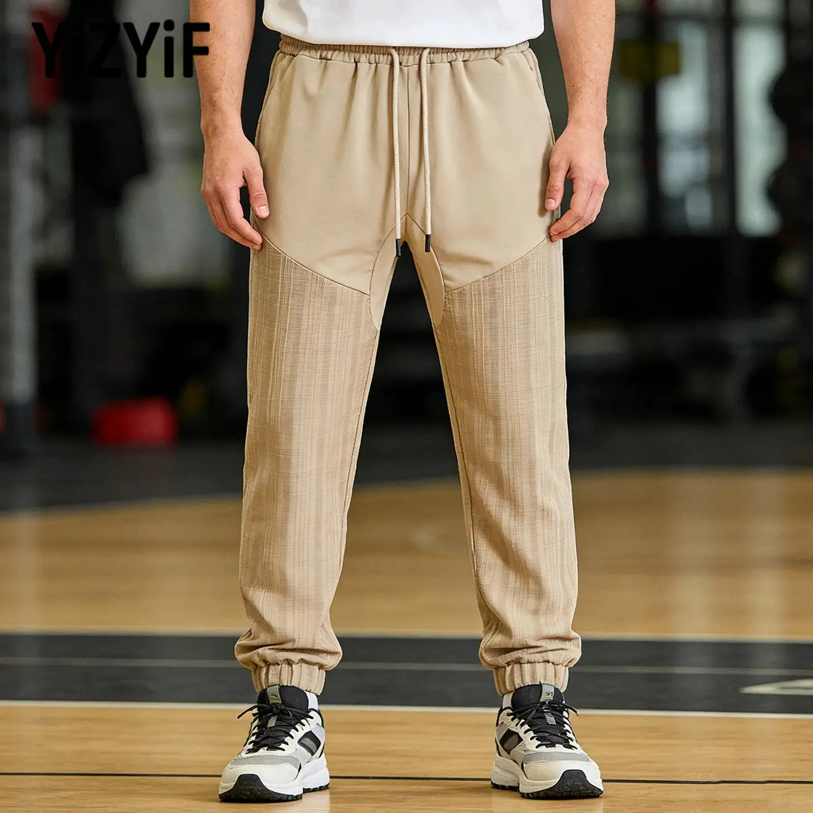 

Men Drawstring Elastic Waistband Patchwork Jogger Pants with Pockets for Casual Daily Sports Workout Gym Fitness Lightweight