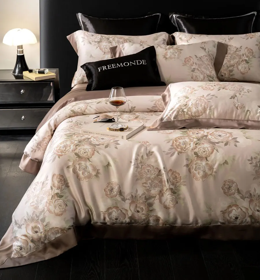 Vintage european rustic flower brown pink bedding set,full queen king retro flroal home textile bed sheet pillowcase quilt cover