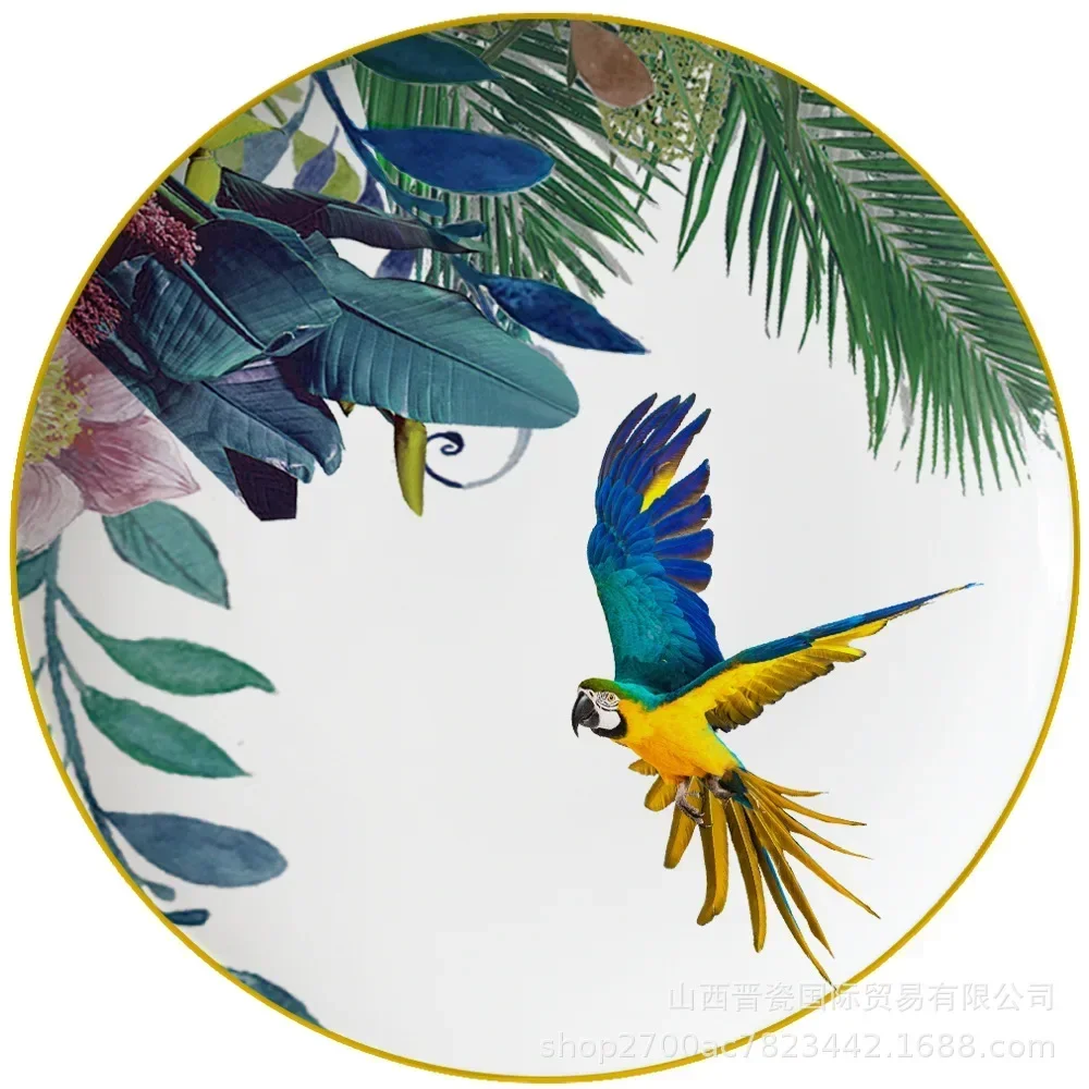 Parrot Bone China Tableware Set Pastoral Phnom Penh Western Food Plate Cerámica Household Bowl Coffee Cup Dish Dinner Platos