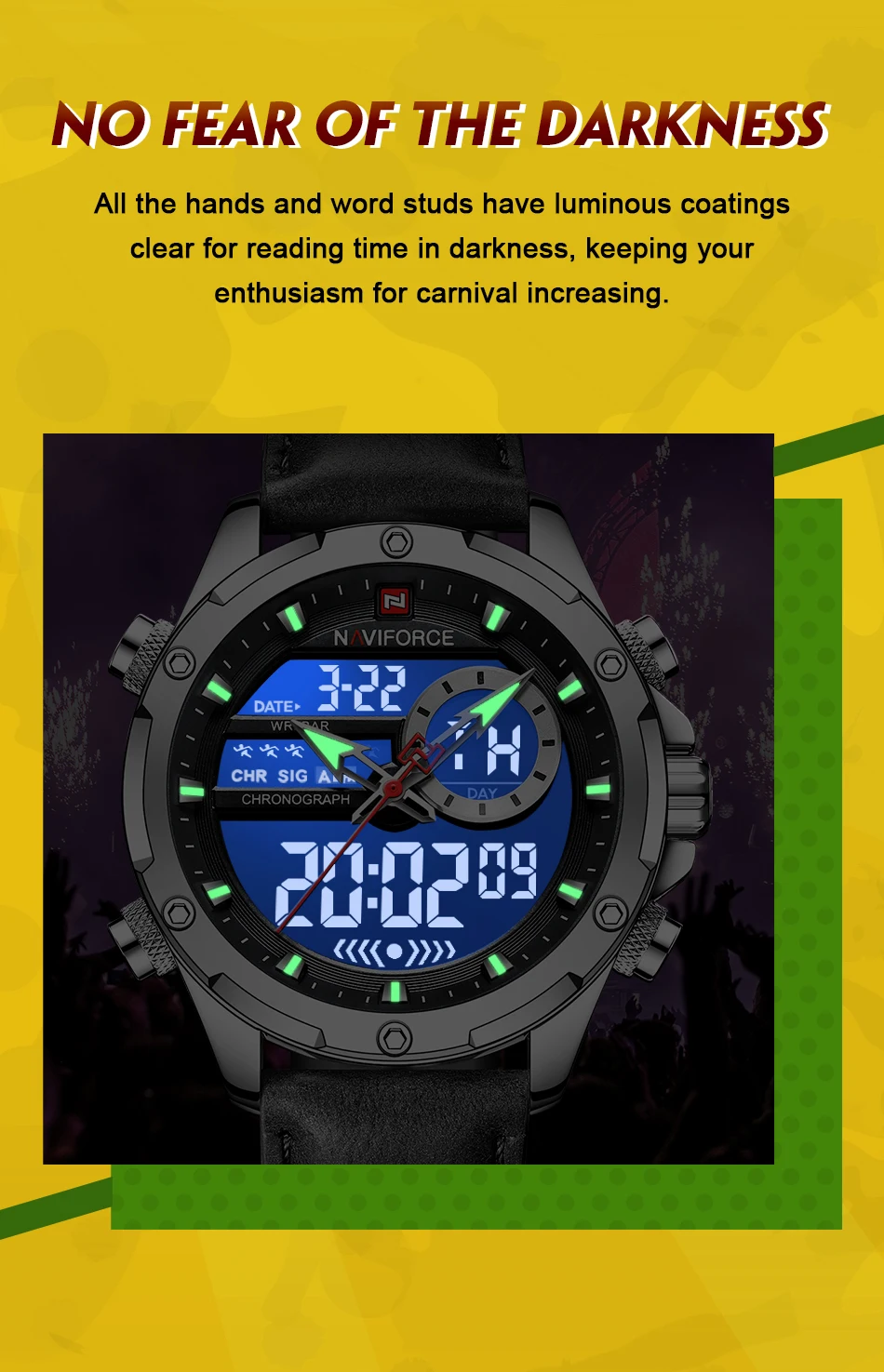 Naviforce Mens Original Watches 2024 Men Fashion Sports Waterproof Luxury Corium Strap Men Wristwatch with Calendar Dual Display