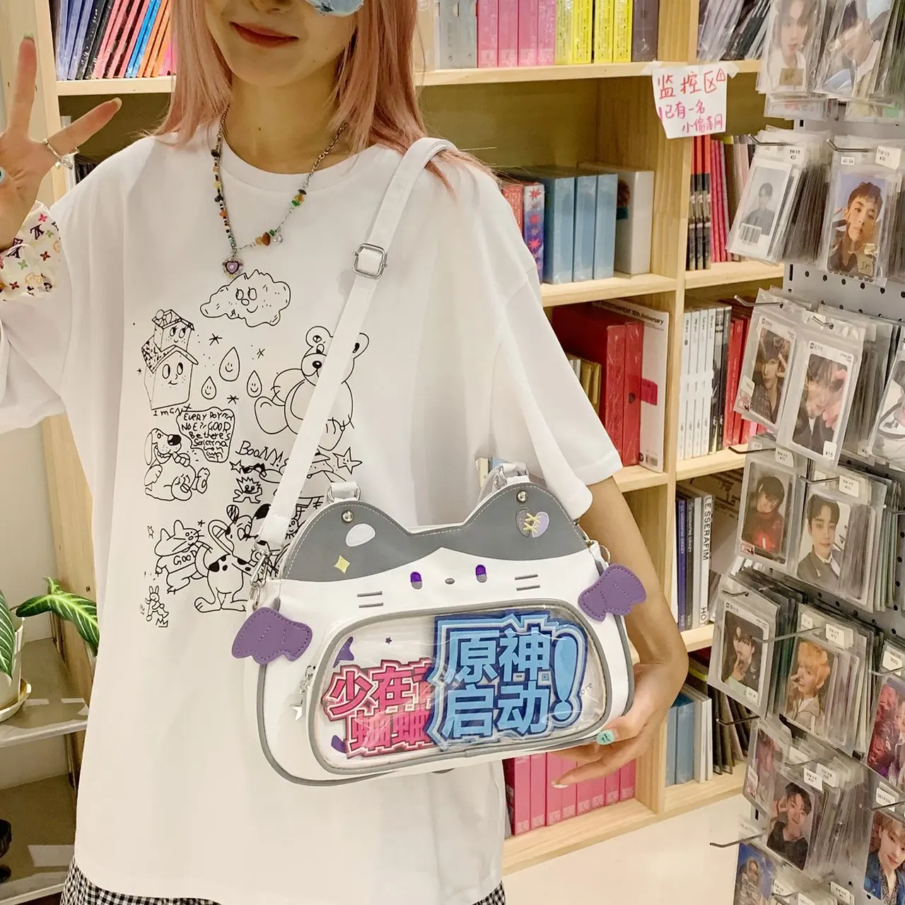HAEX Y2K Cartoon Cat Women Ita Bags 2025 Designer DIY Anime Badge Crossbody Shoulder Bag Kawaii Casual Nylon Tote Bolso Mujer