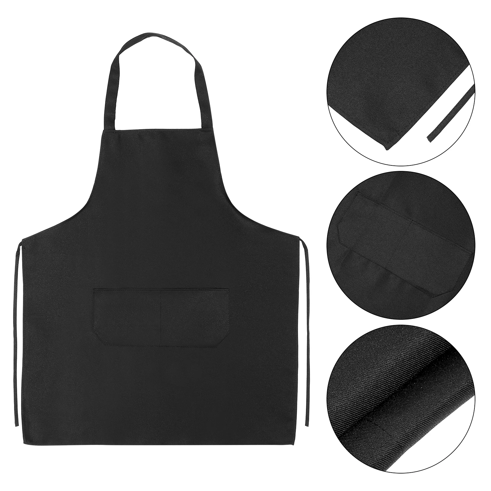 

10PCS Kitchen Black Polyester Waterproof Apron Waterproof Unisex Cooking Restaurant Chef Pocket Washable Apron Adjustable