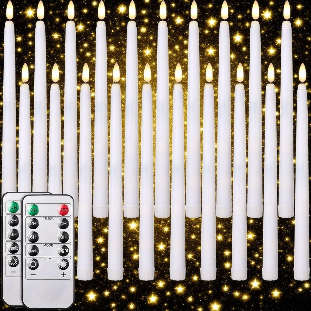 

Flickering Taper Led Candles with Remote Control and Timer Flameless LED Candlesticks 3D Flame Candles for Christmas Halloween