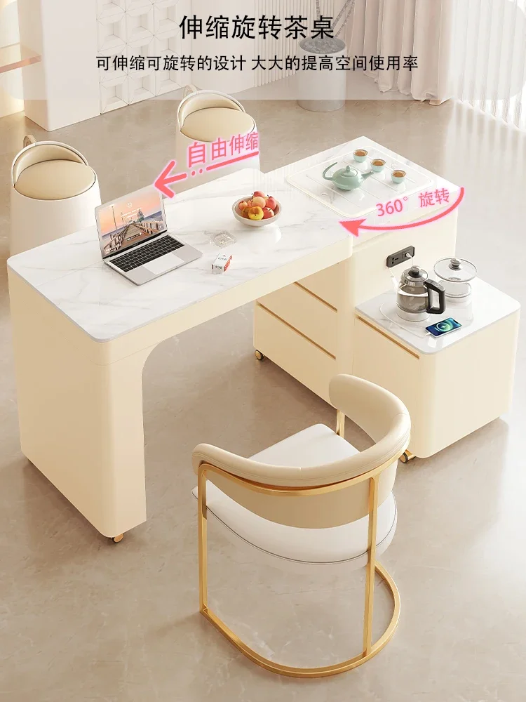 Movable telescopic rotating tea table cream wind rock slab household small tea table small apartment balcony tea table