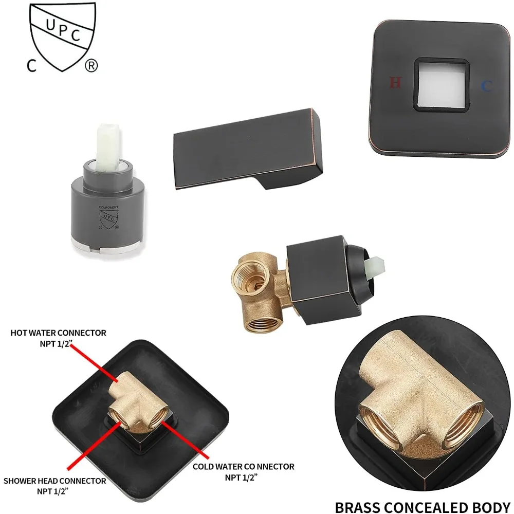 طقم حواف دش أحادي الوظيفة مع صمام خشن، لمسة نهائية برونزية مطلية بالزيت، مجموعة رأس دش الأمطار للحمام #5