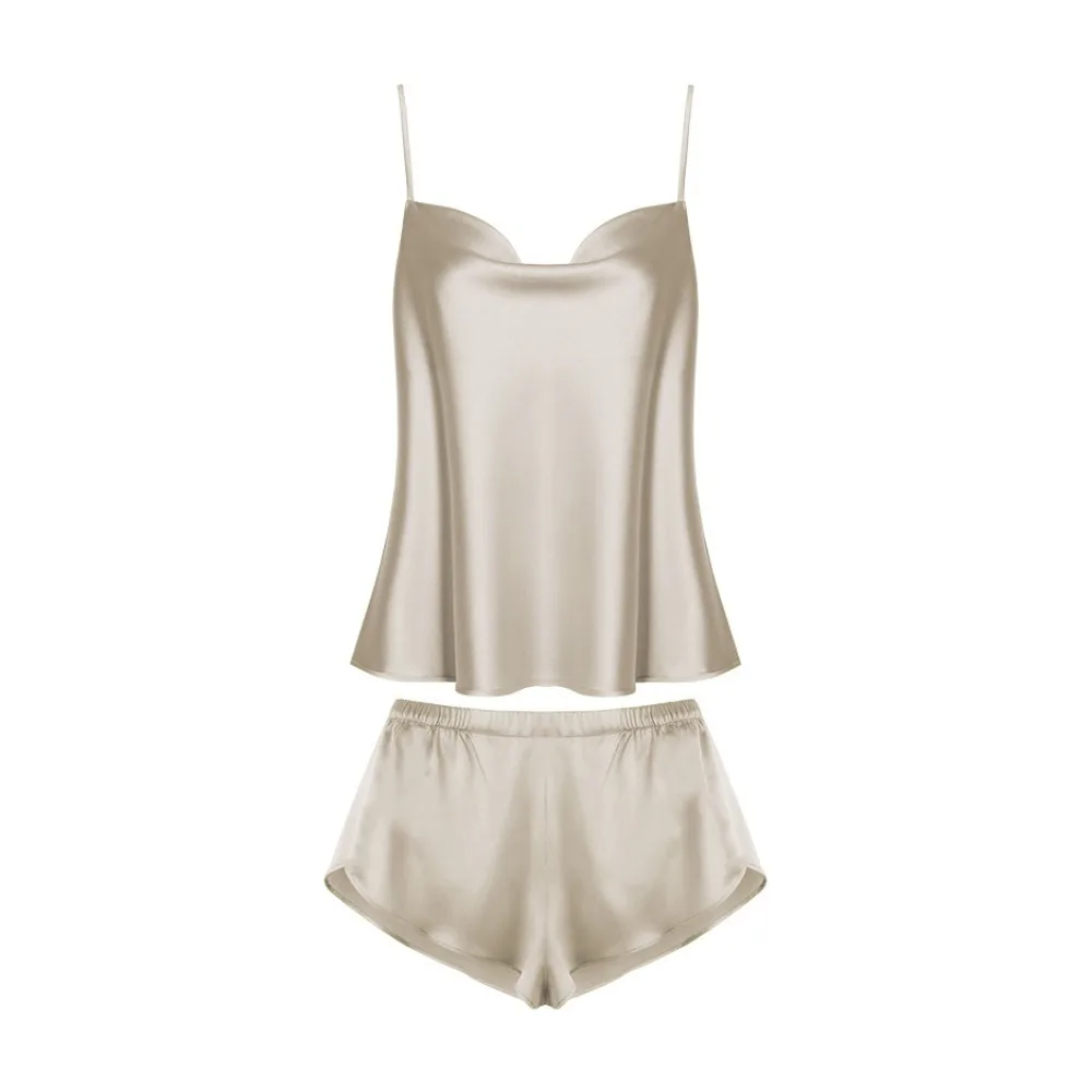 

Sleeveless Sling Satin Silk Pajamas V-neck Loose Camisole Shorts Nightdress Ice Silk Home Clothes Two Piece Nightwear Home