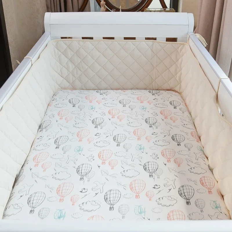 Thickened Crib Bumper Double Layer Crepe Brand New Cotton Baby Protector Bed Anti-collision Cushion Crib Decorative