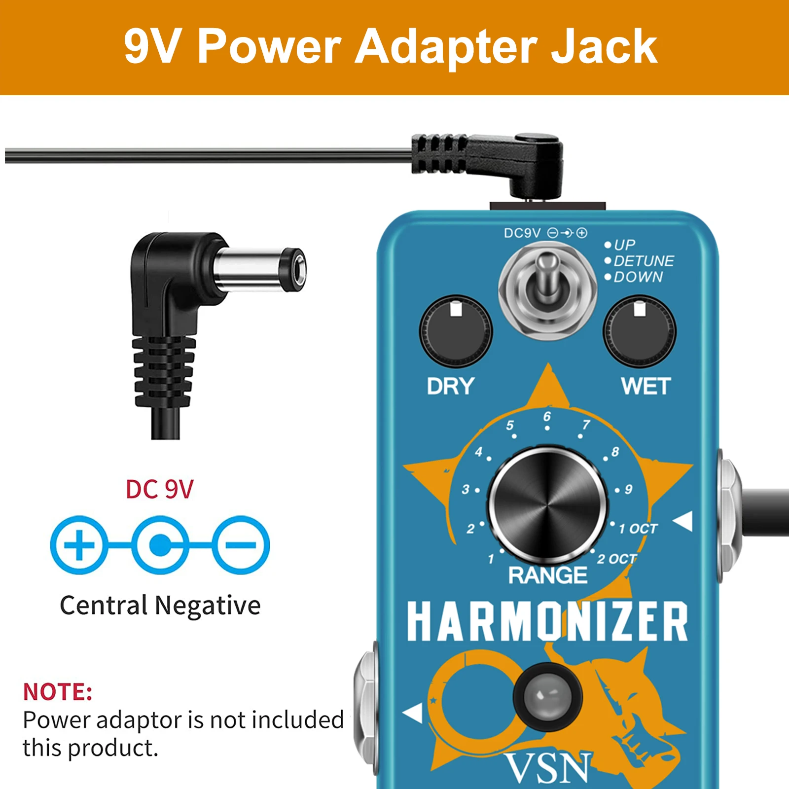 VSN-Guitar Harmonizer Pedal, Digital Pitch Effect Pedals, Original Signal to Create Harmony, Pitch Shift Detune