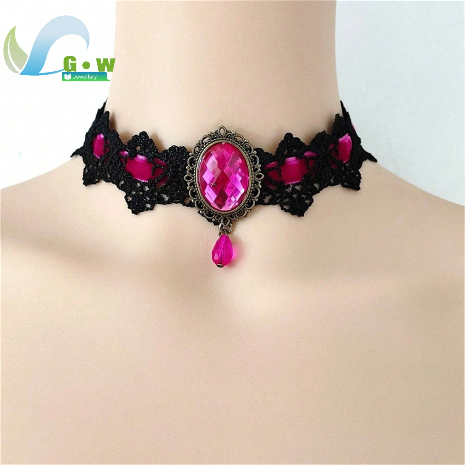 

Elegant Lace Gothic Punk Black Simple Collarbone Necklace For Women Feminine Jewelry Accessory European American Fashion Style