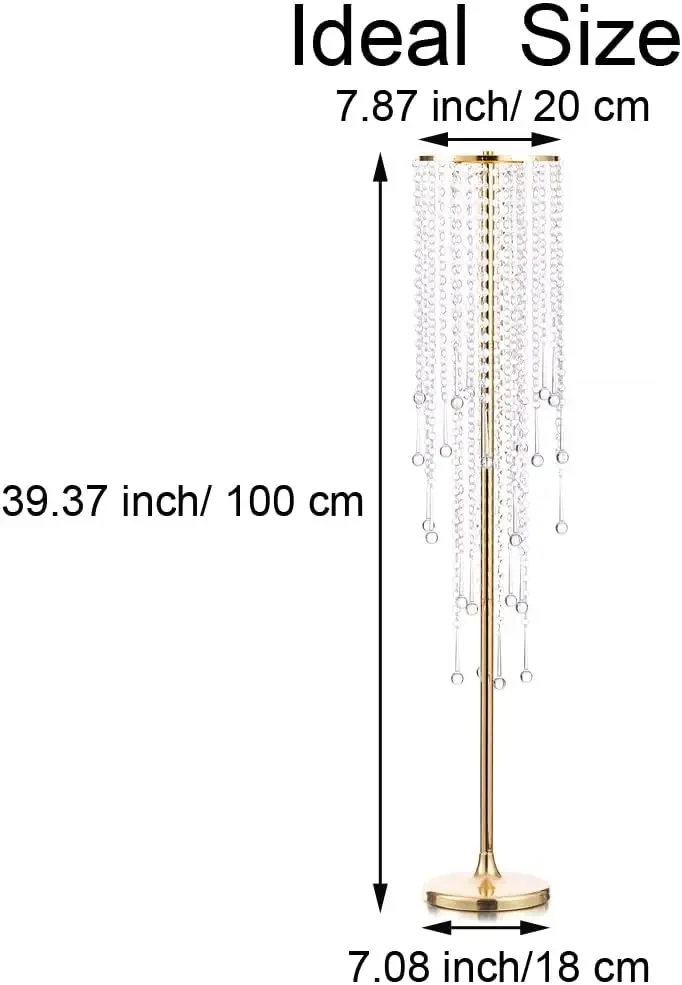 Hochzeitstisch-Mittelstück Blumenständer - 29,6 Zoll Goldvase mit Kristall-Kronleuchter, Mitteltisch für Außen- und Innendekoration – Detail 1