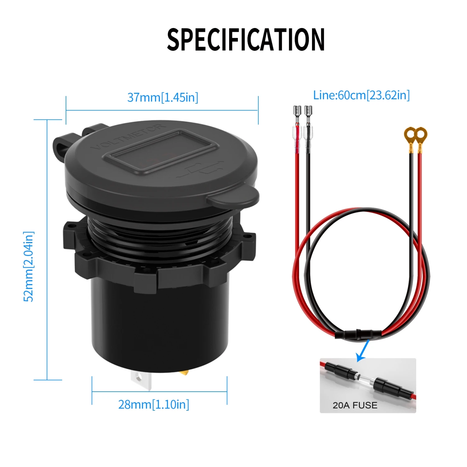 1PC Dual Fast Charging Single USB QC3.0 And Type C Charger With Mechanical Switch Voltmeter For 12V Car Motorcycle ATV Boat