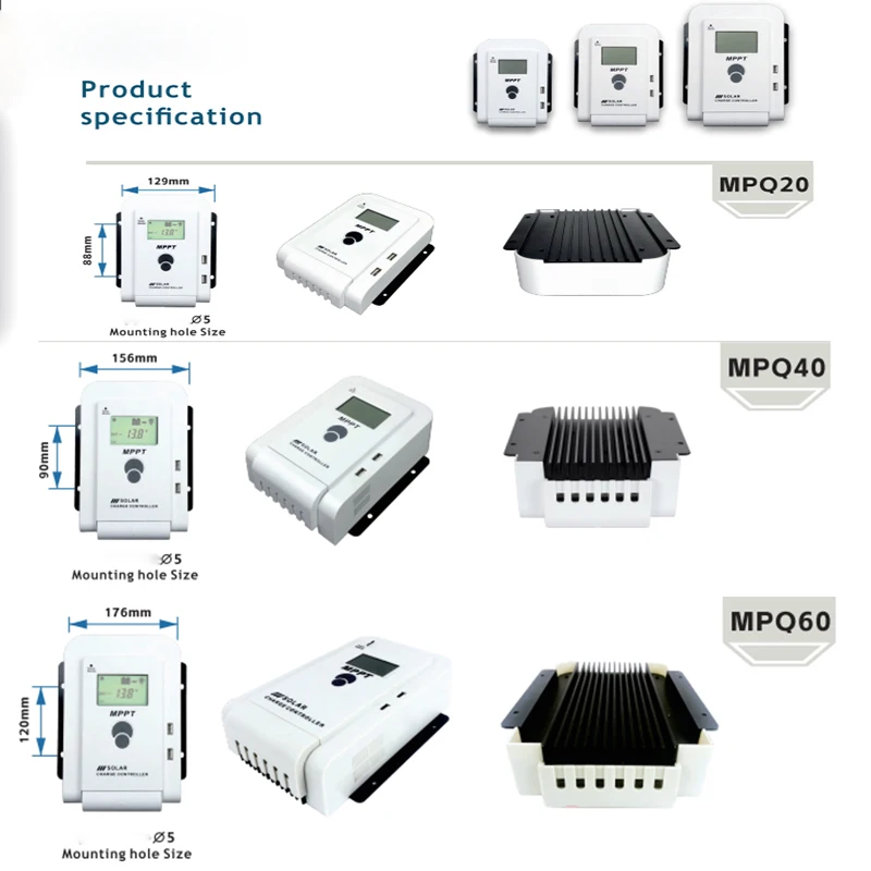 Imagem -04 - Controlador de Carga Solar Mppt com Display Lcd Controlador Automático Dual Usb para Painel Solar Regulador Fotovoltaico 12v 24v 60a 40a 20a