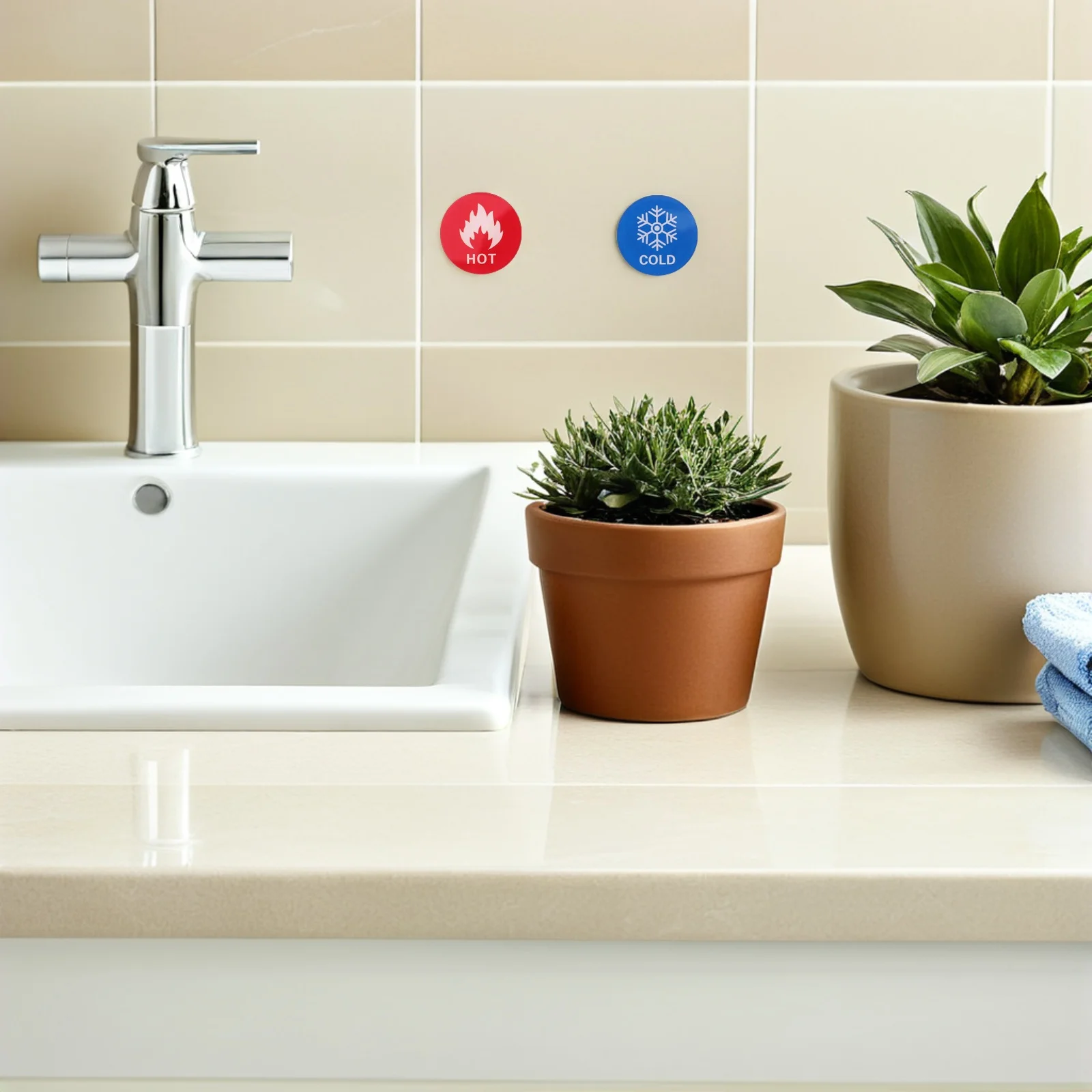 

20 Pairs Cold Hot Stickers Acrylic Round Water Marking Labels For Home Hotel Bathrooms Stick On Self-Adhesive Safety Indicator