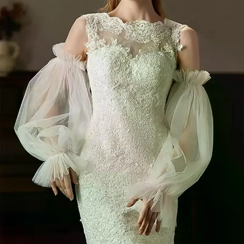 

Мягкие марлевые рукава, модные свадебные рукава, съемные длинные перчатки в форме фонаря, аксессуары для свадебного платья, шикарная мода в стиле бохо