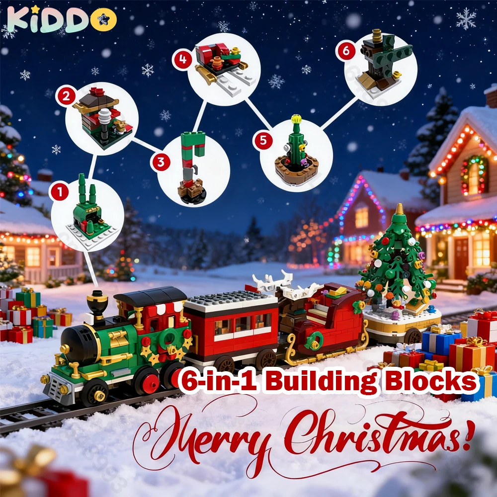 

﻿ Village Christmas Train Holiday House Sleigh Carriage Christmas Tree Model Building Blocks Bricks Assembly Kids Christmas Gift
