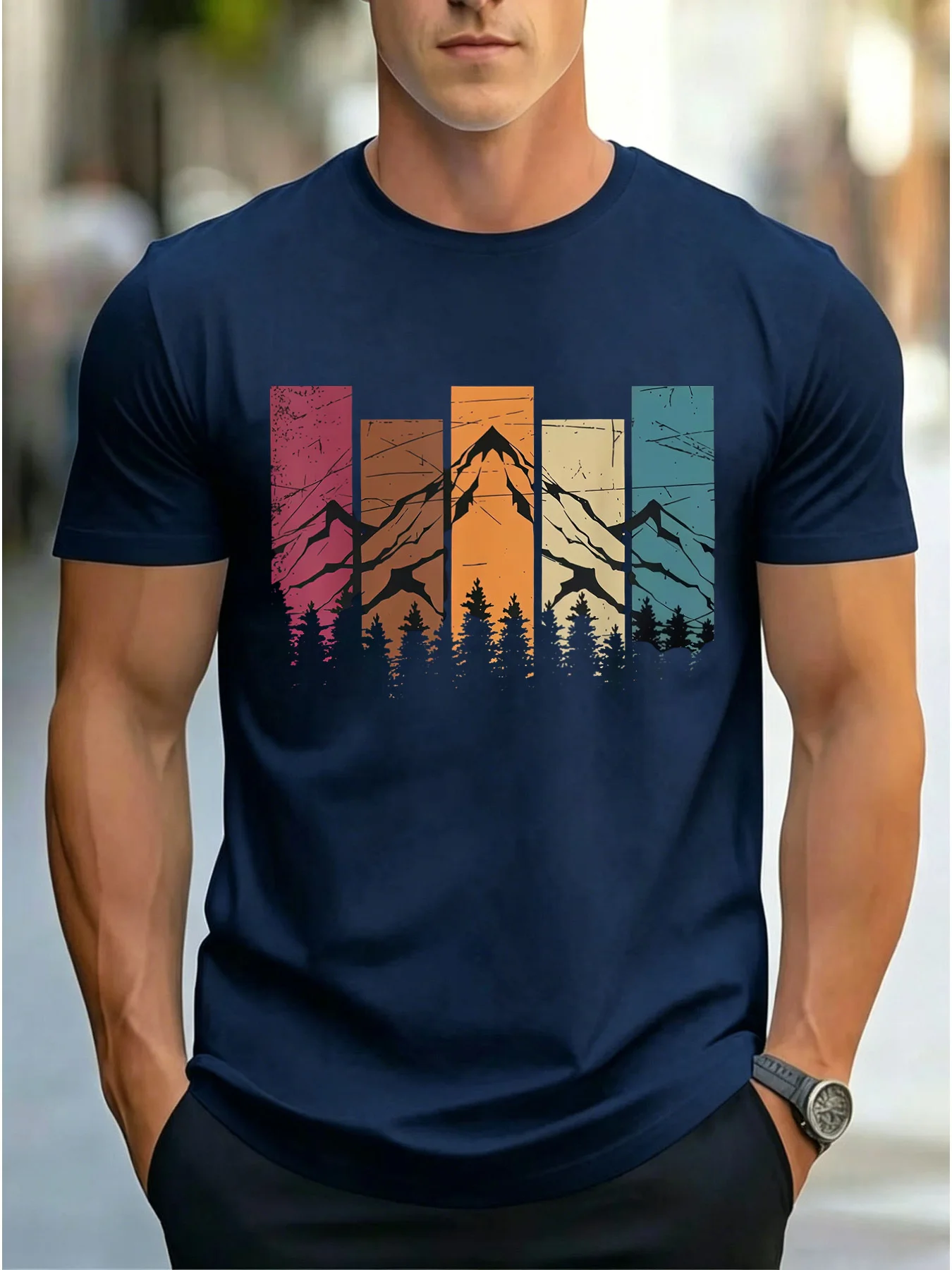 Men 100% Cotton Smiling Glitter Broken Bear Graphic Print T Shirts Short Sleeve Avant-garde Casual Summer Streetwear Tops