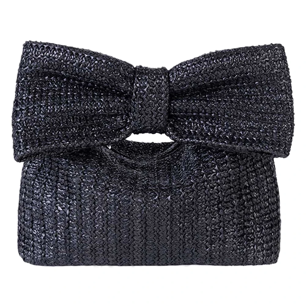 Women Straw Evening Bag Zipper Closure with Bow Weaving Clutch Bag Versatile Female Party Wedding Bag