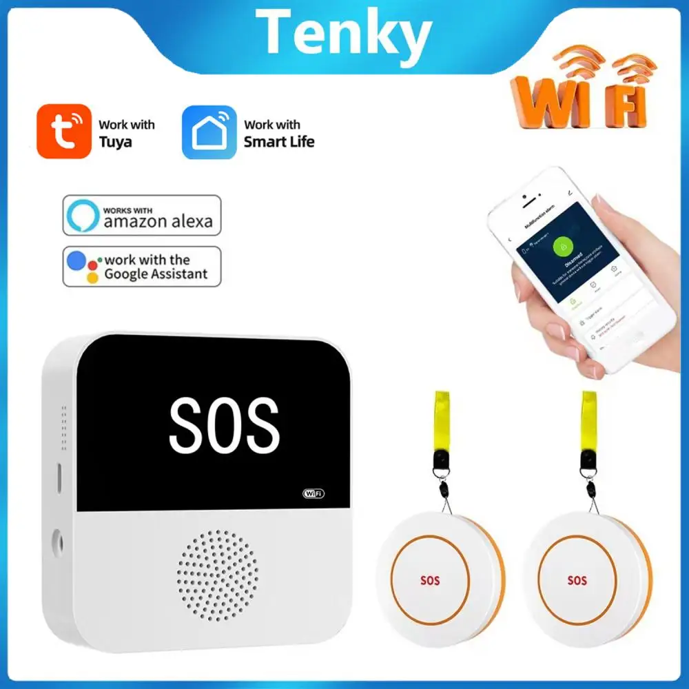 

Tenky Tuya WiFi SOS Alarm System With Elderly Emergency Pager Doorbell Function Smart Life APP Support 433MHz Wireless Detector