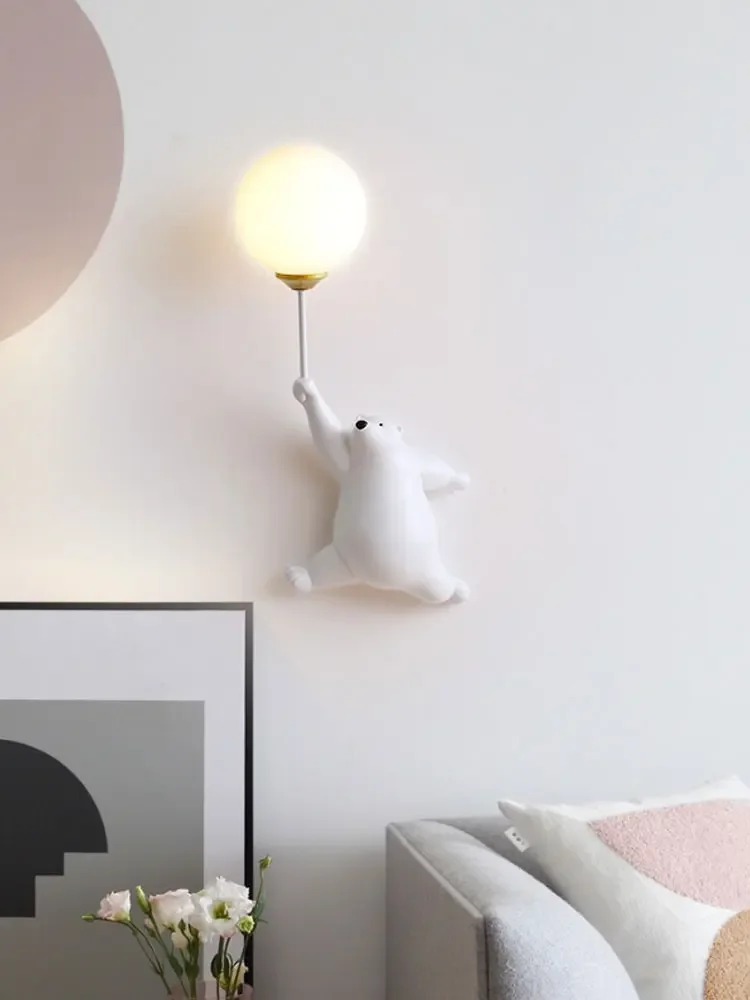 Imagem -04 - Quarto das Crianças Lâmpada de Parede Menino e Menina Urso Luz da Parede Lâmpadas Cabeceira Nordic Minimalista Criativo Fundo Decoração da Parede