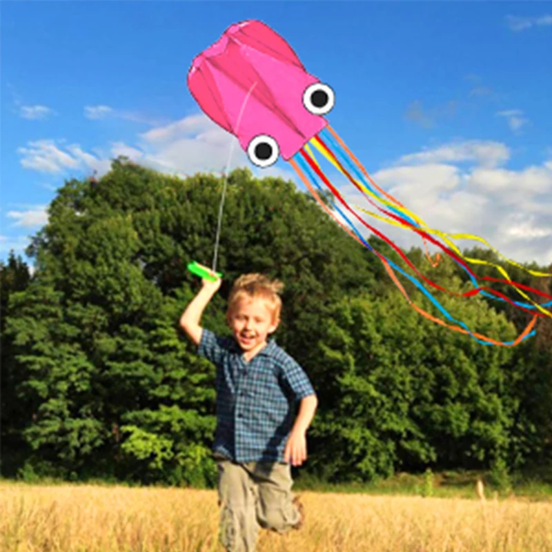 Free Shipping 4M Soft Octopus Kite with Long Floating Tail Inflatable Beach Kite Kit for Kids Kite with Kite String 100M Cometas