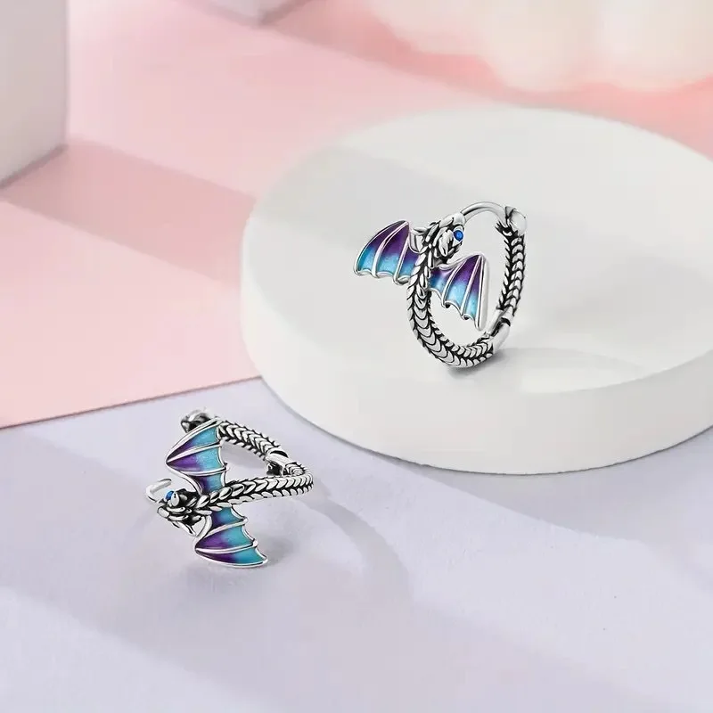 

925 Sterling Silver Dragon Wing Earrings Woman Luxury Ladies Engagement Vintage Jewelry Accesories Wholesale Prevent Allergies