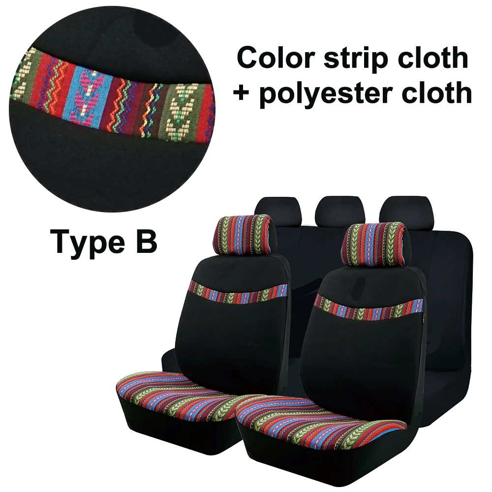 Autokingcovers Universal Colorful Stripes Stitching With Black Polyester Car Seat Covers Airbagseat Compatible Protector Cushion