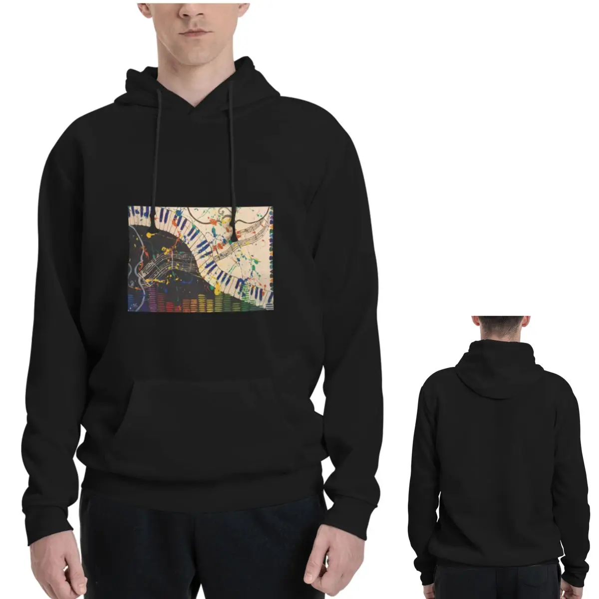 Music Note And Piano Key Ink Splash Hoodies Men Women Casual Pullover Sweatshirt Hip Hop Long Sleeve Clothing Autumn Winter