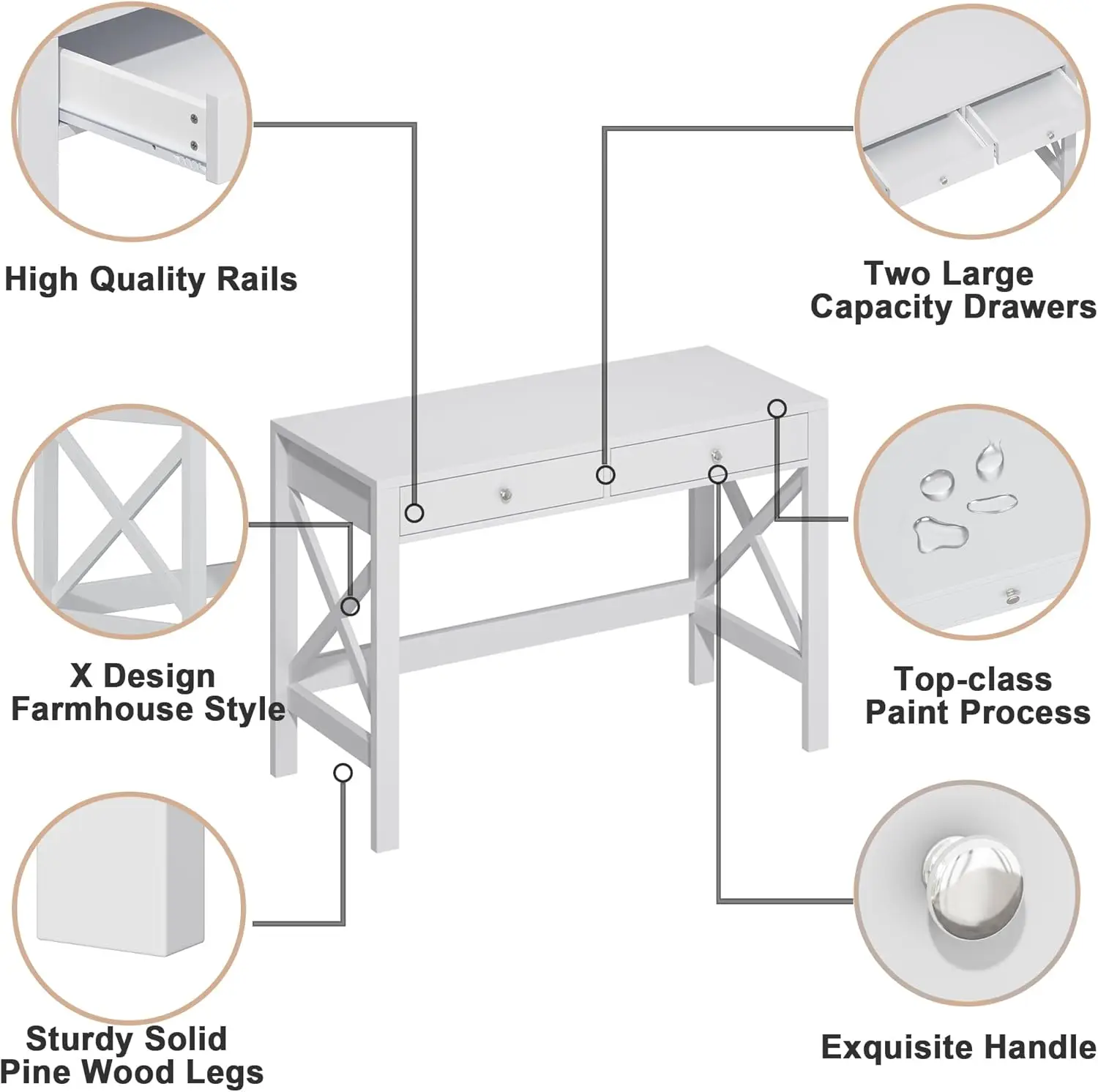 Escritorio de ordenador con cajones para oficina en casa, moderno, Simple, blanco, 40 pulgadas, tocador de maquillaje, mesa de consola