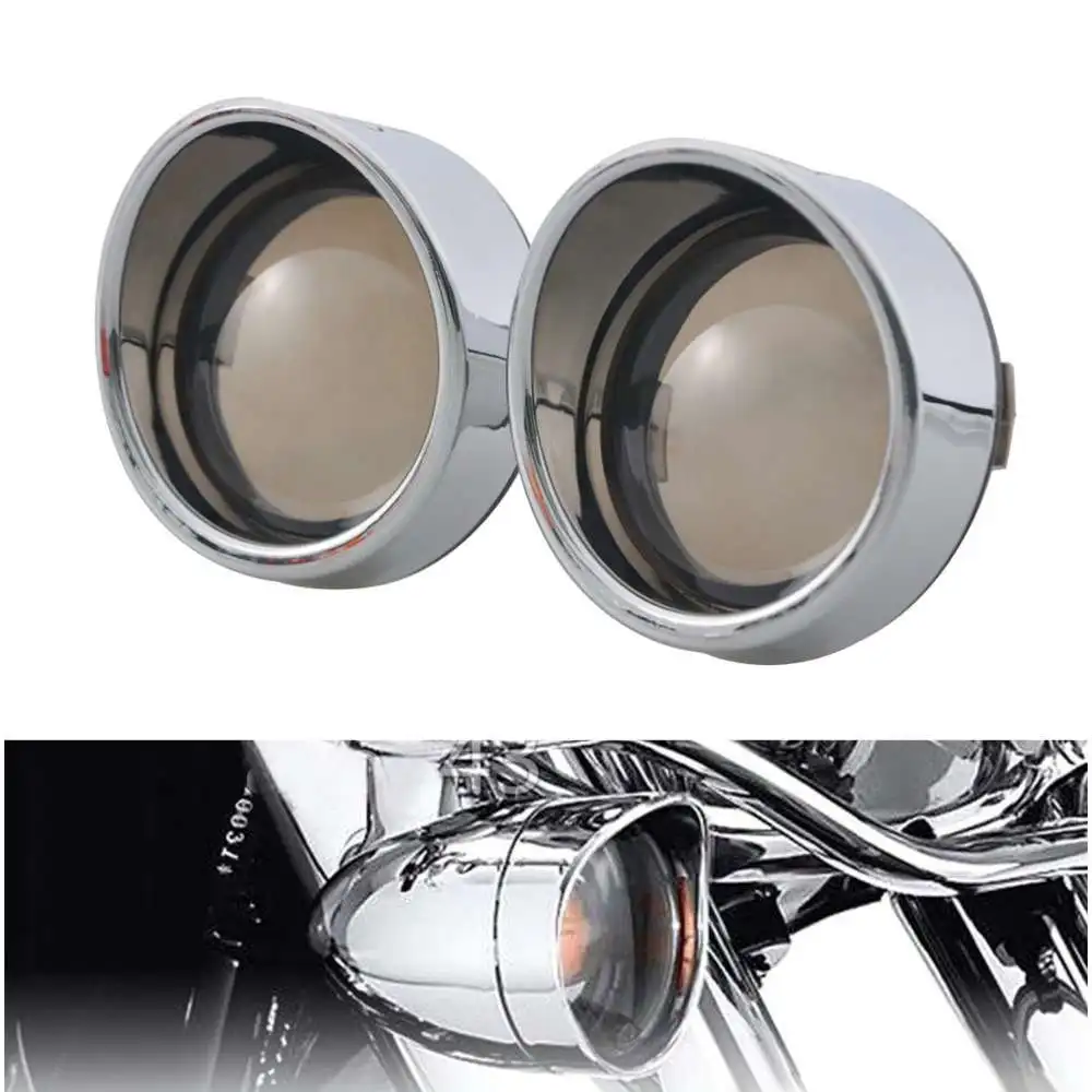 2xPlastic Motorcycle Turn Signals Lens Cover Bulb Bullet Smoke&Chrome For Harley 2000&up Dyna Softail TOURING 2002&up Sportsters