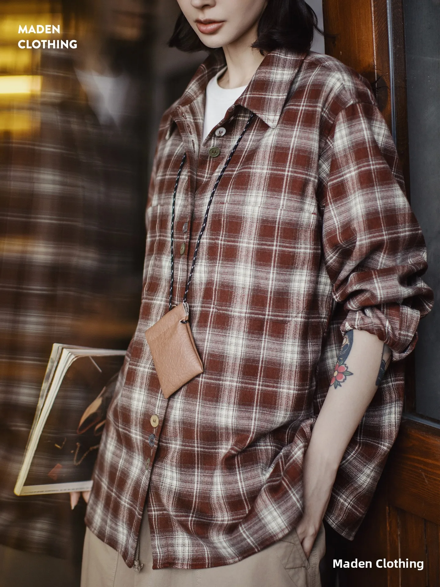 

Maden Women's Oversized Long Sve Flannel irt Vintage Sle Plaid Patterned Floing Design Autumn Outerwear Top